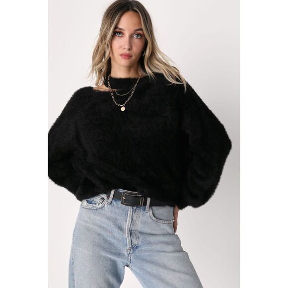 Sweaters - Lulus NWT Favorite Forecast Black Eyelash Knit Cutout Sweater Womens Large